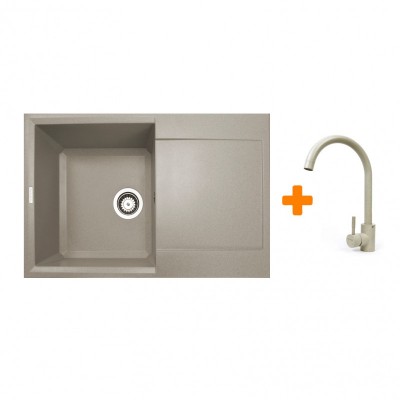 Набір кухонний Adamant Horizon, штучний камінь, прямокут., з крилом, 780х495х230мм, чаша - 1, врізна, Avena + змішувач