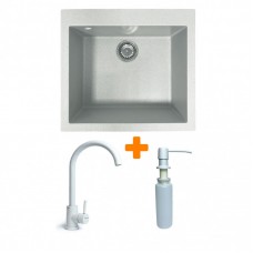 Набір кухонний Adamant Univer, штучний камінь, квадрат, без крила, 560х500х200мм, чаша - 1, врізна, Old stone + змішувач та дозатор