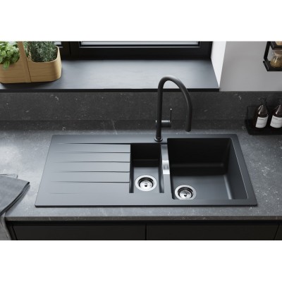 Мийка кухонна Hansgrohe S52, граніт, прямокутник, з крилом, 980х480х190мм, чаша - 1.5, врізна, сірий камінь