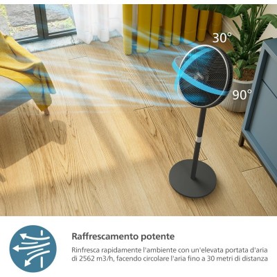 Вентилятор Philips підлоговий Series 3000, 40см, 48Вт, керування через смартфон, регулювання висоти, чорний