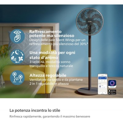 Вентилятор Philips підлоговий Series 3000, 40см, 48Вт, керування через смартфон, регулювання висоти, чорний