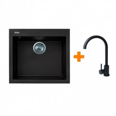Набір кухонний Adamant Univer, штучний камінь, квадрат, без крила, 560х500х200мм, чаша - 1, врізна, чорний + змішувач Набір кухонний Adamant Univer, штучний камінь, квадрат, без крила, 560х500х200мм, чаша - 1, врізна, чорний + змішувач