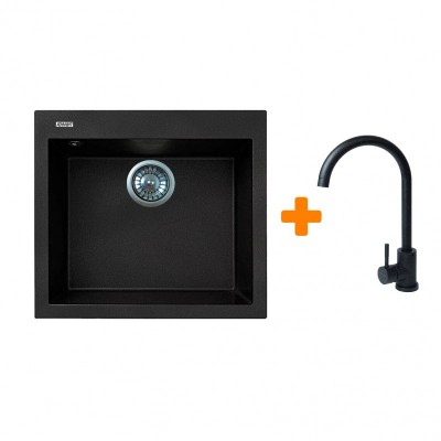 Набір кухонний Adamant Univer, штучний камінь, квадрат, без крила, 560х500х200мм, чаша - 1, врізна, чорний + змішувач