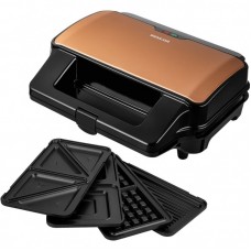 Мультимейкер Sencor, 900Вт, комплект-4 пластини, алюміній, корпус-нержав.сталь, пластик, чорно-золотий