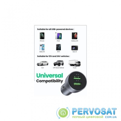 Зарядное устройство Ugreen CD213 36W 2xUSB QC 3.0 3A Car Charger (Dark Blue) (10144)