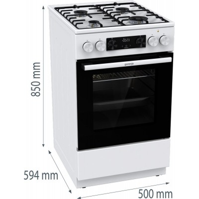 Плита Gorenje комбінована, 62л, 50x60см, дисплей, IconLed, емальовані, білий