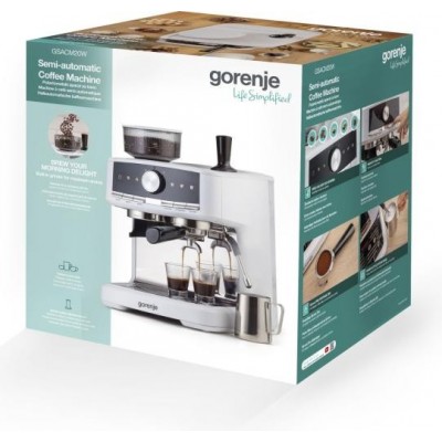 Кавоварка Gorenje ріжкова 2.5л, кавомолка 0,25л, капучинатор, кнопочне керування, білий