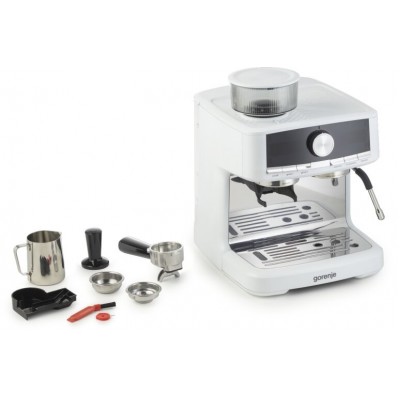 Кавоварка Gorenje ріжкова 2.5л, кавомолка 0,25л, капучинатор, кнопочне керування, білий