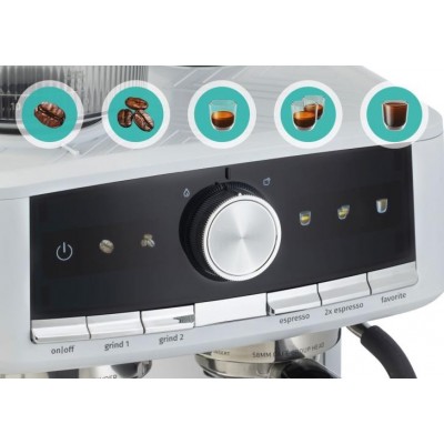 Кавоварка Gorenje ріжкова 2.5л, кавомолка 0,25л, капучинатор, кнопочне керування, білий