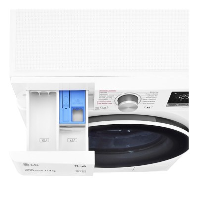 Прально-сушильна машина LG F2V5HG0W, 7кг (4кг), 1200, В, Пара, глибина 45см, Дисплей, Білий