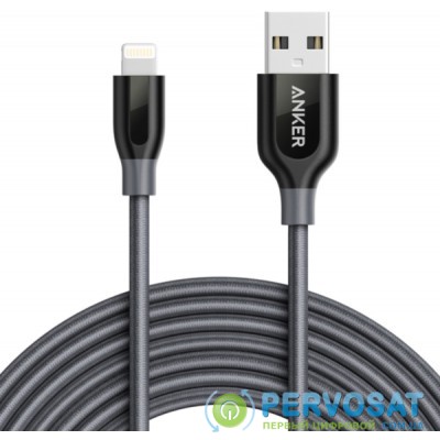 Дата кабель USB 2.0 AM to Lightning 3.0m V2 Powerline+ Space Gray Anker (A8123HA1)