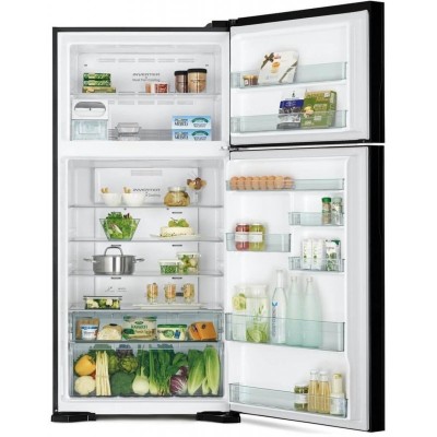 Холодильник Hitachi з верхн. мороз., 184x86х74, холод.відд.-405л, мороз.відд.-145л, 2дв., А++, NF, інв., зона нульова, чорний