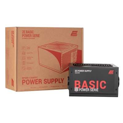 Блок живлення 2E BASIC POWER (500W), 80%, 120mm, 1xMB 24pin(20+4), 1xCPU 8pin(4+4), 3xMolex, 4xSATA, 2xPCIe 8pin(6+2)