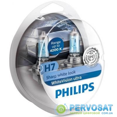Автолампа PHILIPS H7 WhiteVision Ultra +60% 2шт (12972WVUSM)