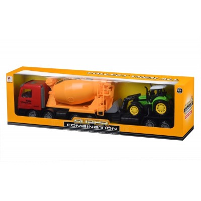 Машинка енерціонная Same Toy Truck Бетонозмішувач червоний з бульдозером 98-88Ut-1