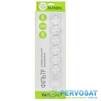 Сетевой фильтр питания PATRON 5.0 m3*1mm2 (SP-1065)  6 розеток BLACK (EXT-PN-SP-1065)