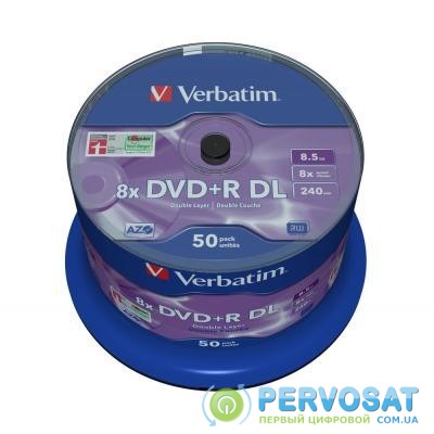Диск DVD Verbatim 8.5Gb 8X CakeBox 50 шт MATT SILVER SURFACE (43758)