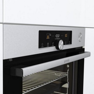 Духова шафа Gorenje електрична, 77л, A+, TouchFree, пара, дисплей, Wi-Fi керування, піроліз, готув. на різн рівнях, нерж