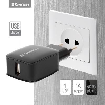 Зарядний пристрій ColorWay 1USB 1A black (CW-CHS001-BK)