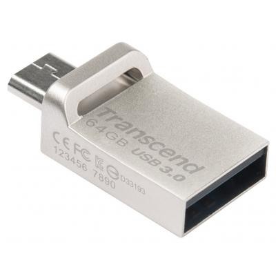 USB флеш накопичувач Transcend 64GB JetFlash OTG 880 Metal Silver USB 3.0 (TS64GJF880S)