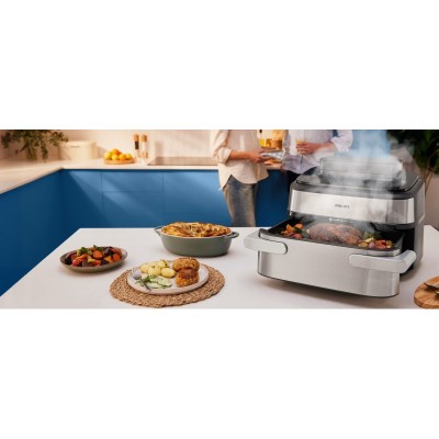 Мультипіч Philips Ovi Dual SteamFry 2750Вт, чаша-3+6л, сенсорне управл., 8 авто. програм,  пластик/метал, сірий