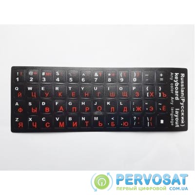 Наклейка на клавиатуру Alsoft непрозрачная EN/RU (11x13мм) черная (кирилица красная) textu (A43979)