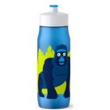 Дитяча пляшка для пиття 0,6 л, блакитна/декор "Горилла"