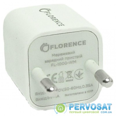 Зарядное устройство Florence 1USB 1A + microUSB cable white (FL-1000-WM)