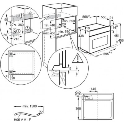 Духова шафа Electrolux електрична компактна, 44л, дисплей, конвекція, ф-ція мікрохвиль, чорний