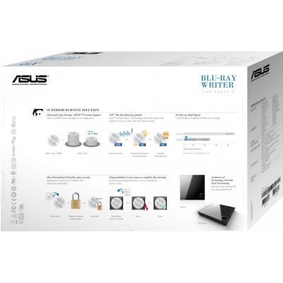 Привід оптичний портативний ASUS SBW-06D2X-U Blu-ray Combo burner M-DISC USB2.0 чорний Retail Box Slim