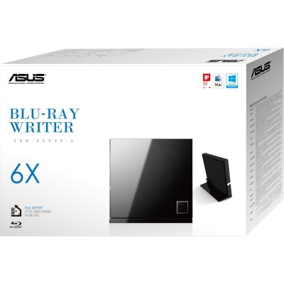Привід оптичний портативний ASUS SBW-06D2X-U Blu-ray Combo burner M-DISC USB2.0 чорний Retail Box Slim