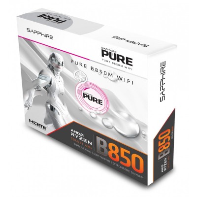 SAPPHIRE Motherboard PURE B850M WIFI sAM5 B850 4xDDR5 M.2 HDMI DP WiFi BT mATX білий SAPPHIRE Motherboard PURE B850M WIFI sAM5 B850 4xDDR5 M.2 HDMI DP WiFi BT mATX білий