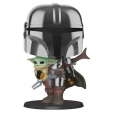 Фігурка Funko POP! Bobble Star Wars Mandalorian Mandalorian with Child Chrome 10" 49931