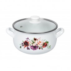 Каструля Ardesto Magic Flowers, скляна кришка, 3.5 л, біла, емальована Каструля Ardesto Magic Flowers, скляна кришка, 3.5 л, біла, емальована
