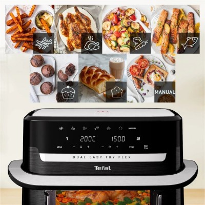 Мультипіч Tefal Dual Easy Fry Flex, 2700Вт, чаша-5.5+3.5л, сенсорне керув., з віконцем, 2 чаши, гриль, пластик, чорний Мультипіч Tefal Dual Easy Fry Flex, 2700Вт, чаша-5.5+3.5л, сенсорне керув., з віконцем, 2 чаши, гриль, пластик, чорний