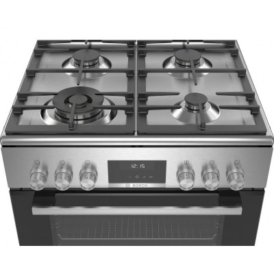 Плита Bosch комбінована, 66л, 60x60см, дисплей, конвекція, чавун, WOK, нержавіюча сталь