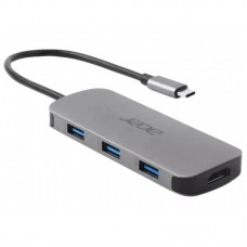 Хаб Acer 7in1 USB-С > 3xUSB-A3.2/HDMI/USB-C/PD/SD, 0.15м, сірий