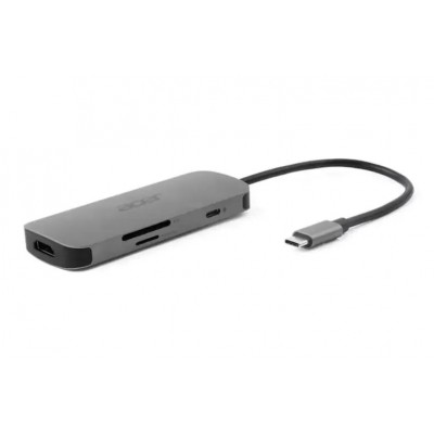 Хаб Acer 7in1 USB-С > 3xUSB-A3.2/HDMI/USB-C/PD/SD, 0.15м, сірий