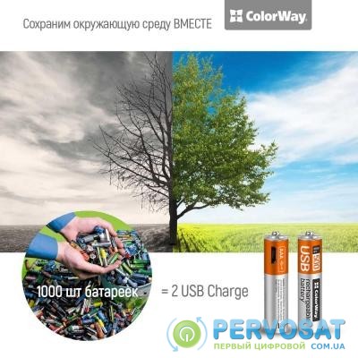 Аккумулятор ColorWay AAA micro USB 400 mAh * 2 (CW-UBAAA-01)