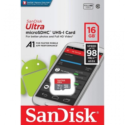 Карта памяти SANDISK 16GB microSDHC class 10 UHS-I U1 A1 (SDSQUAR-016G-GN6MN)