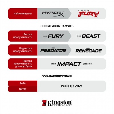 Пам'ять до ПК Kingston DDR4 3000 16GB Kingston Fury Beast