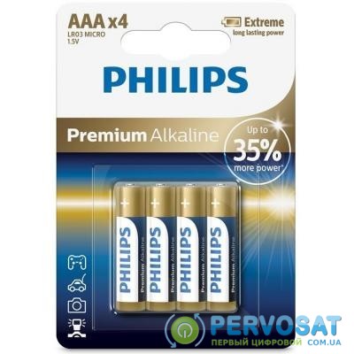 Батарейка PHILIPS AAA LR03 Premium Alkaline * 4 (LR03M4B/10)
