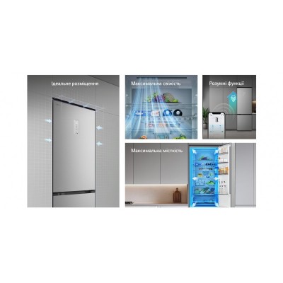 Холодильник LG з нижн. мороз., 203x60х68, холод.відд.-262л, мороз.відд.-113л, 2дв., E, NF, інв., диспл зовн., Fresh Сonverter, Metal Fresh, сріблястий