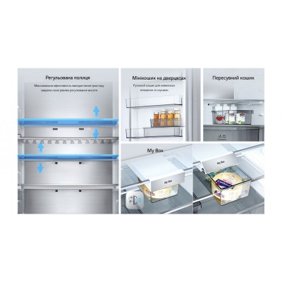 Холодильник LG з нижн. мороз., 203x60х68, холод.відд.-262л, мороз.відд.-113л, 2дв., E, NF, інв., диспл зовн., Fresh Сonverter, Metal Fresh, сріблястий