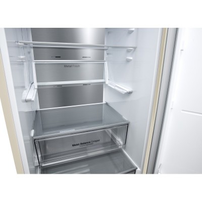 Холодильник LG з нижн. мороз., 203x60х68, холод.відд.-277л, мороз.відд.-107л, 2дв., А++, NF, інв., диспл зовн., зона св-ті, Metal Fresh, бежевий