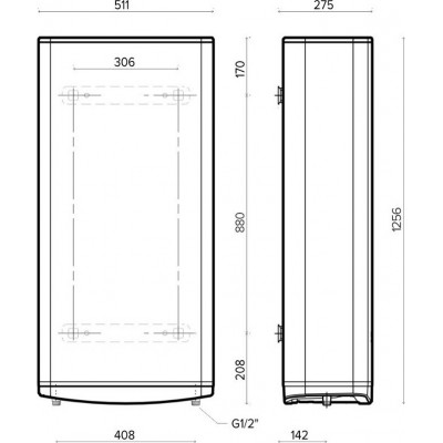 Водонагрівач електр. Ariston плаский слім VELIS TECH 100 EU, 100л, 2*1,5кВт, ун. монтаж, електр. кер-ння, B, Італія, Сірий