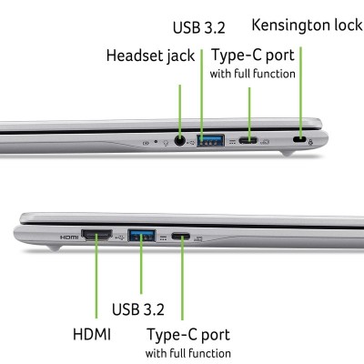 Ноутбук Acer Chromebook CB315-6HT 15.6" FHD IPS Touch, Intel 3-N355, 8GB, F128GB, UMA, ChromeOS, сріблястий