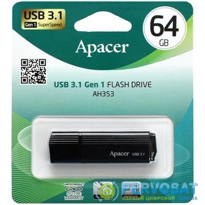 USB флеш накопитель Apacer 64GB AH353 Black USB 3.1 (AP64GAH353B-1)