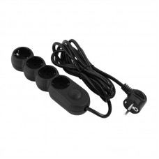 Подовжувач мережевий 2E Plus 4хТип F, 3х1мм кв, 10A, 3м, чорний