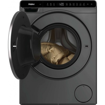 Пральна машина Haier фронтальна, 5кг, 1200, A, 42.3см, дисплей, інвертор, люк чорний, Wi-Fi, висота 70см, cріблястий